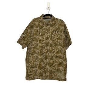 Drunknmunky beige green leaves print short sleeves shirt size 2XL